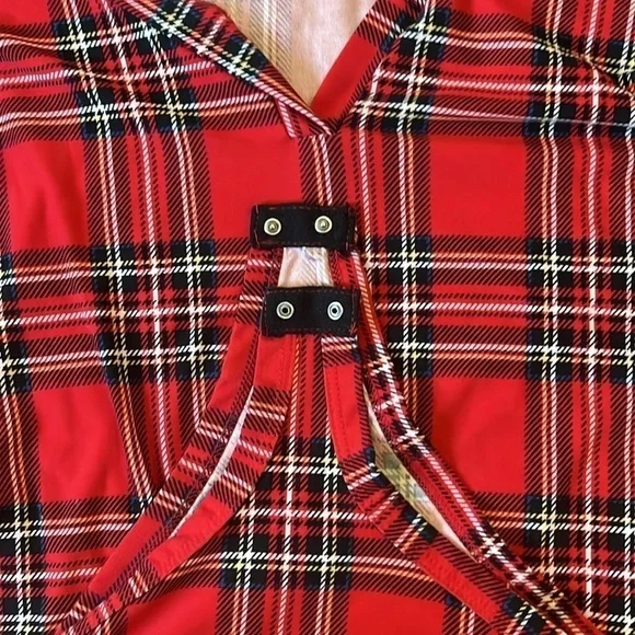 LA Gypsy Red Plaid V Neck Long Sleeve Bodysuit Plus Size 1X - Picture 15 of 16